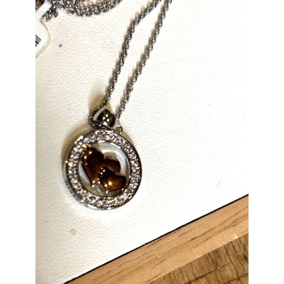 Fine Silver Plated Heart Pendant Necklace With Two-Tone Design & Crystal Accents - Picture 2 of 11
